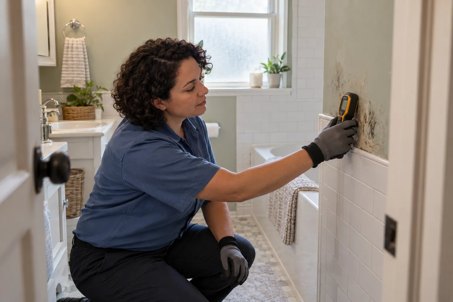 Mold remediation provider inspecting a home in Stamford